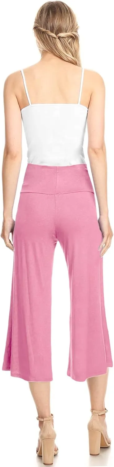 Made By Johnny Women's High Elastic Waistband Wide Leg Palazzo Culotte Gaucho Capri Pants (S~5XL)