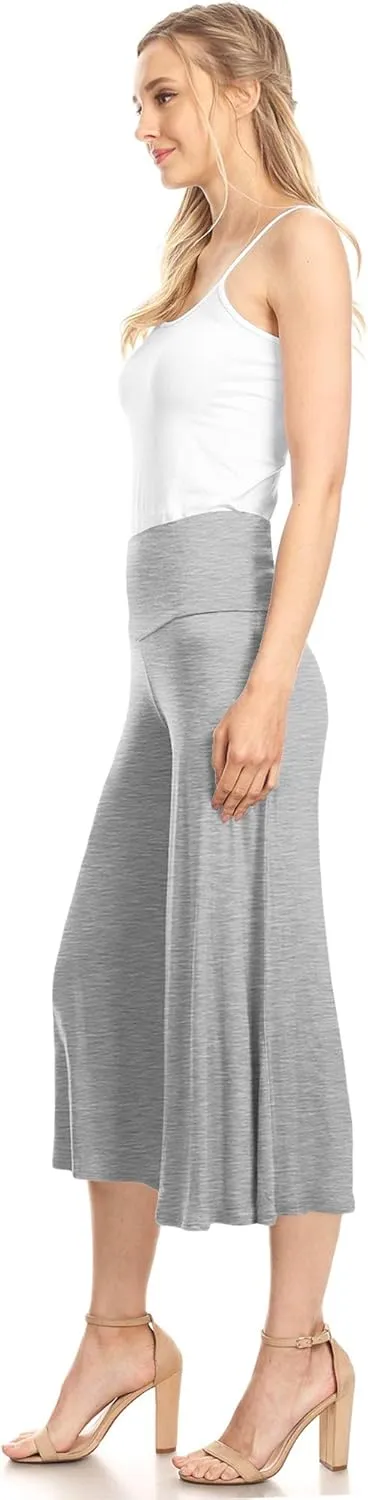 Made By Johnny Women's High Elastic Waistband Wide Leg Palazzo Culotte Gaucho Capri Pants (S~5XL)