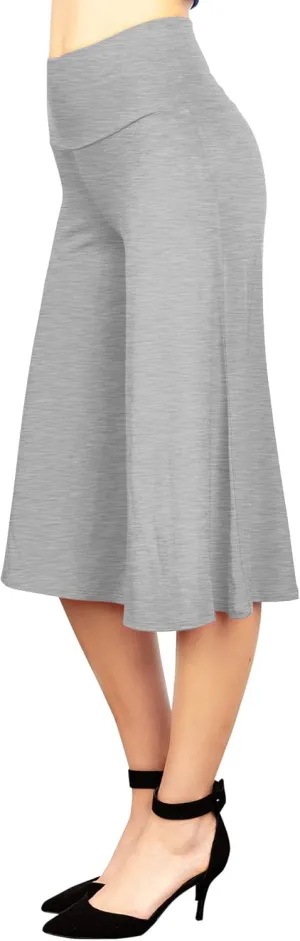 Made By Johnny Women's High Elastic Waistband Wide Leg Palazzo Culotte Gaucho Capri Pants (S~5XL)