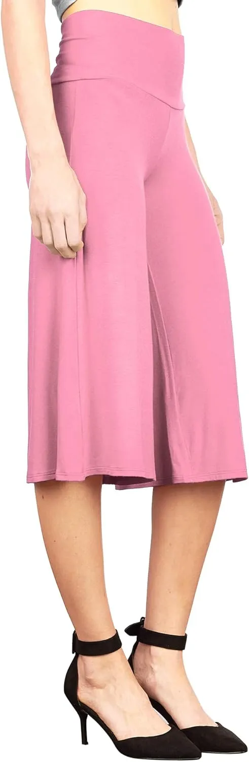 Made By Johnny Women's High Elastic Waistband Wide Leg Palazzo Culotte Gaucho Capri Pants (S~5XL)