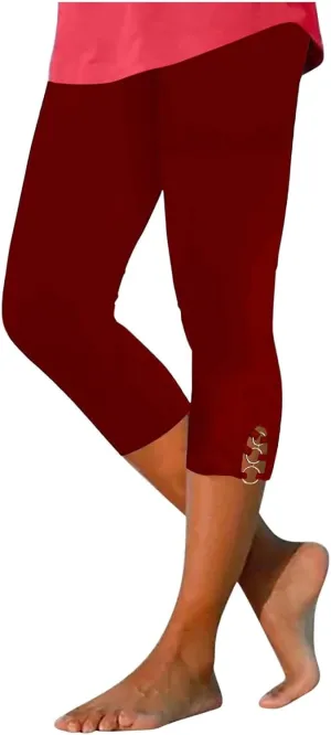 maisdgop Women's Capri Pants Tummy Control Knee Length Yoga Leggings Casual Sexy Solid Cutout High Waisted Cropped Pant