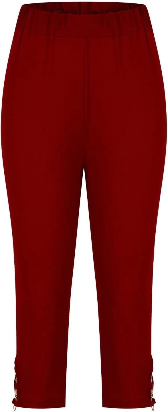 maisdgop Women's Capri Pants Tummy Control Knee Length Yoga Leggings Casual Sexy Solid Cutout High Waisted Cropped Pant
