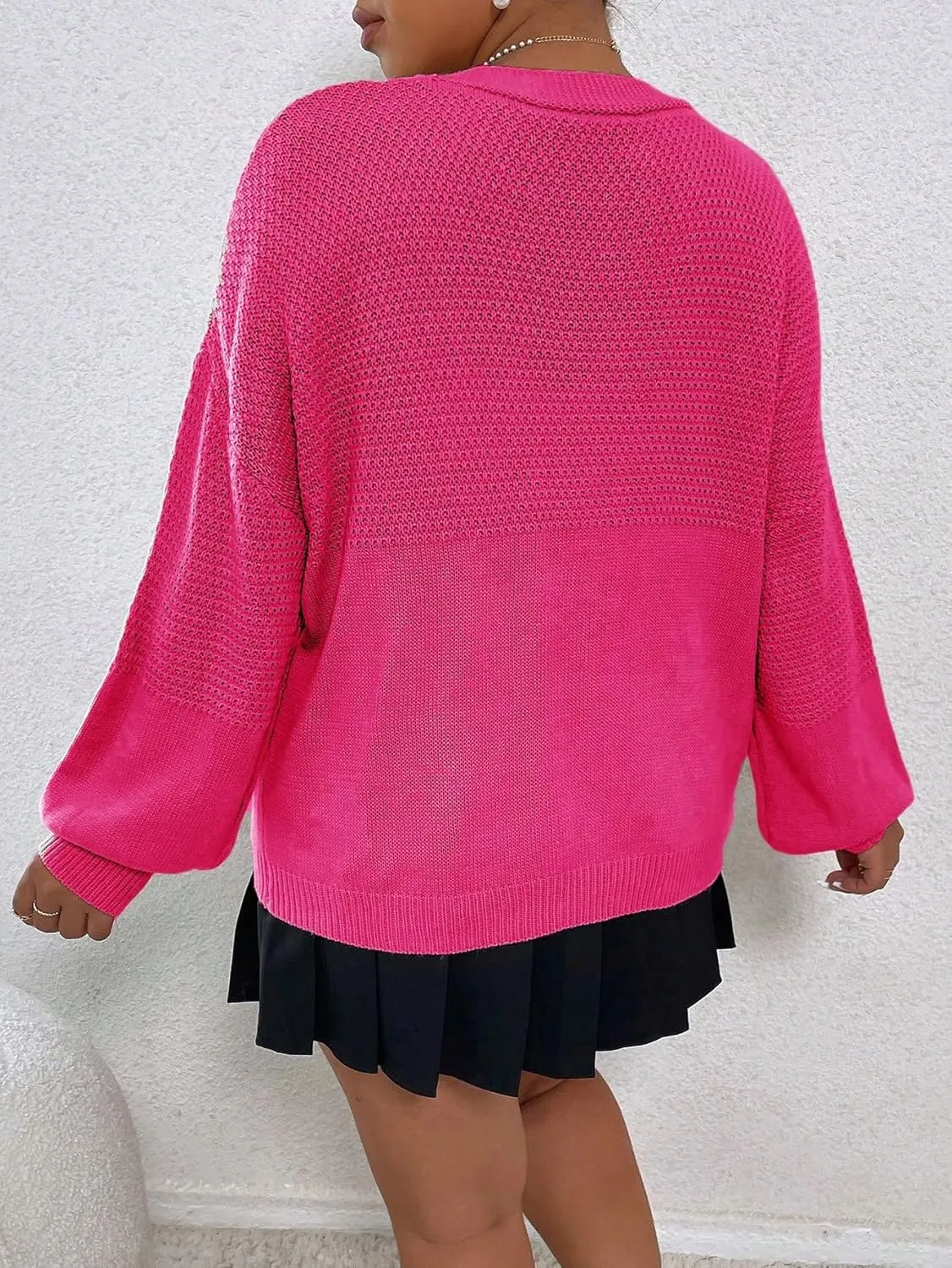 MakeMeChic Women's Plus Size Graphic Print Button Front V Neck Cardigan Sweater