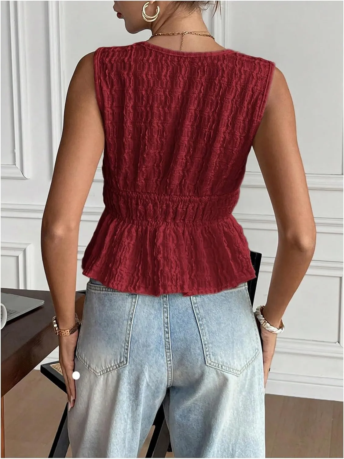 MakeMeChic Women's Tie Front V Neck Tank Top Bow Sleeveless Ruffle Hem Crop Tops