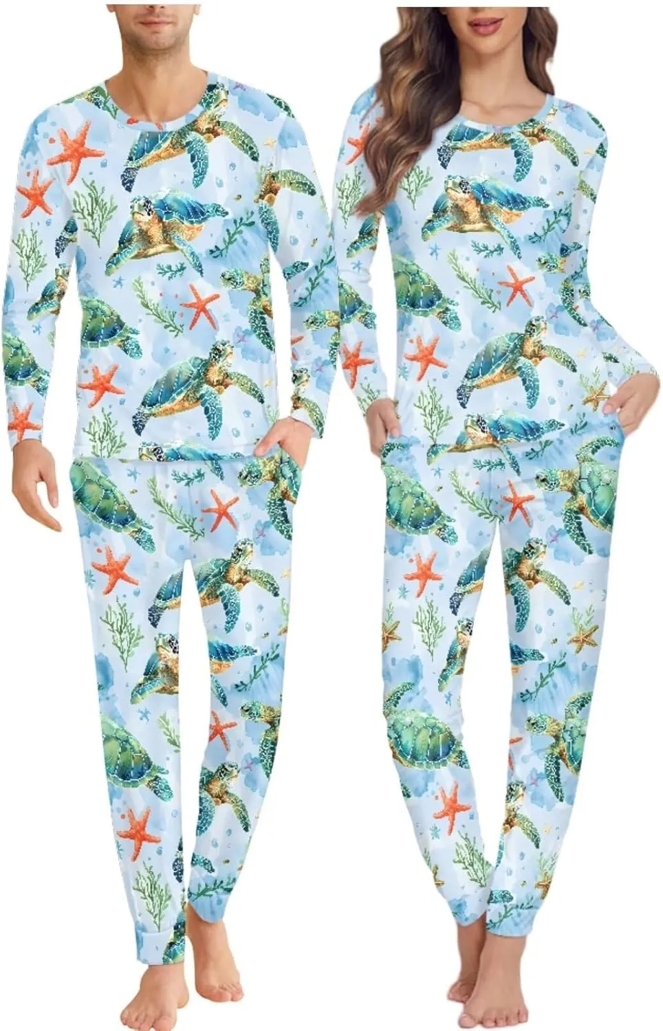 Matching Pajamas for Couples Cute Love Heart Printed Short Sleeve Top & Long Pants Sleepwear Pjs Sets