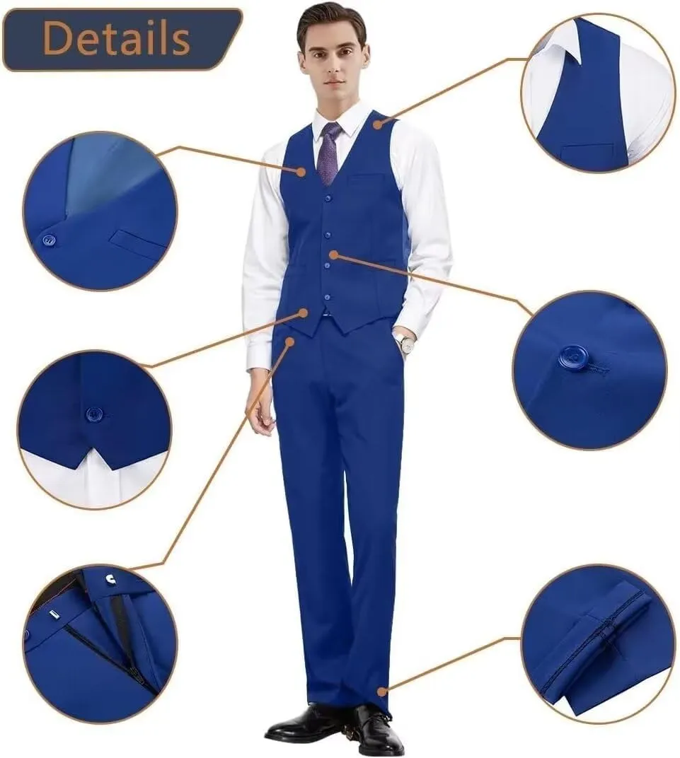 Men 2 Pieces Dress Suit Vest Pant Set Slim Fit Casual Suit Waistcoat
