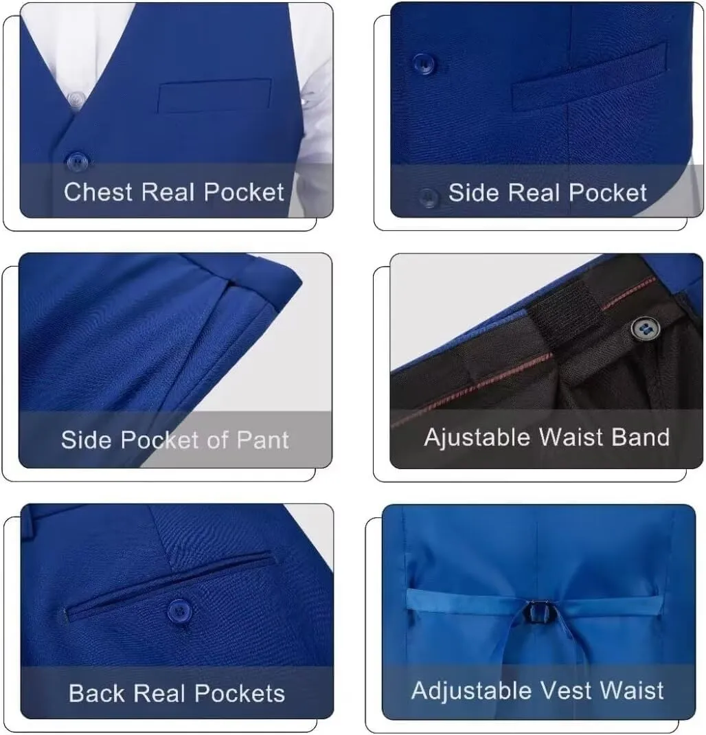 Men 2 Pieces Dress Suit Vest Pant Set Slim Fit Casual Suit Waistcoat
