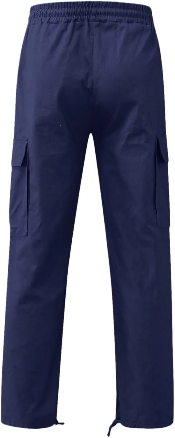 Men' S Linen Pants Casual Twill Chino Lace Up Pants Fashion Lightweight Joggers Baggy Sweatpants Athletic Pants