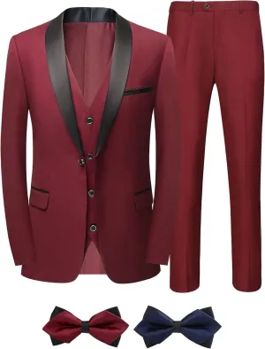 Men Suits Slim Fit 3 Pieces Sets Tuxedo Blazer Vest Pants Shawl Lapel Bow Ties for Prom Party Wedding Business Dinner