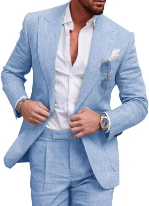 Mens 2 Piece Linen Suit Slim Fit Wedding Tuxedo Summer Beach Suit Prom Party Blazer Pants