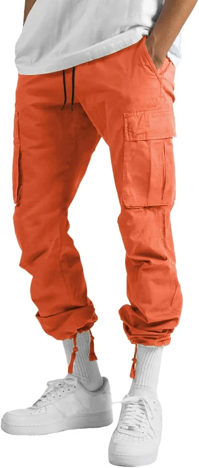 Mens 2023 Casual Cargo Pant Hiking Trousers Multi Pockets Twill Chino Pants Regular Straight Joggers Gym Sweatpants