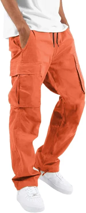 Mens 2023 Casual Cargo Pant Hiking Trousers Multi Pockets Twill Chino Pants Regular Straight Joggers Gym Sweatpants