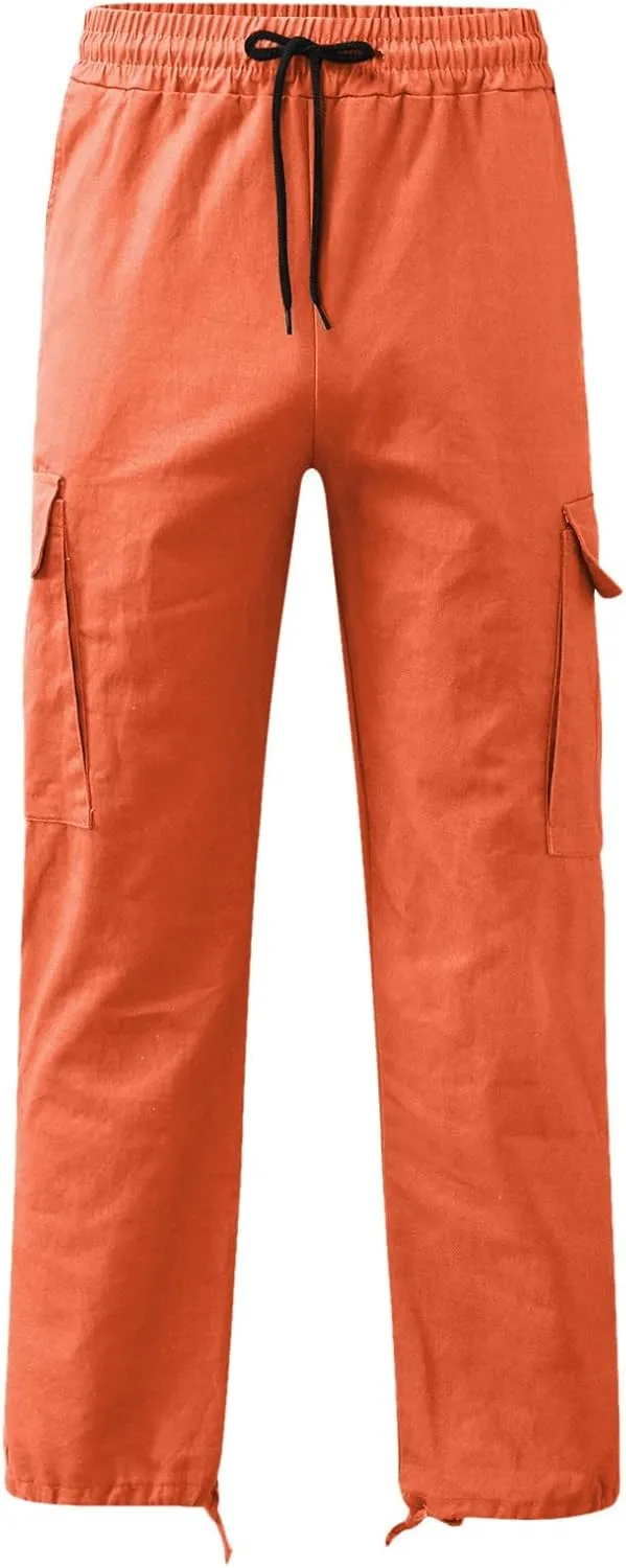Mens 2023 Casual Cargo Pant Hiking Trousers Multi Pockets Twill Chino Pants Regular Straight Joggers Gym Sweatpants