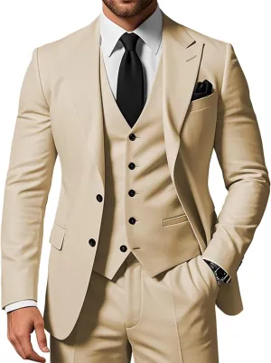 Men's 3 Piece Suits Slim Fit Peak Lapel 2 Button Blazer Jacket Vest Pants Set Wedding Business Prom Party Suit
