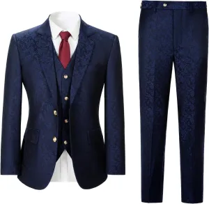 Men's 3 Piece Suits Slim Fit Plaid Double Breasted Blazer Vest Pants Set Wedding Party Tuxedo