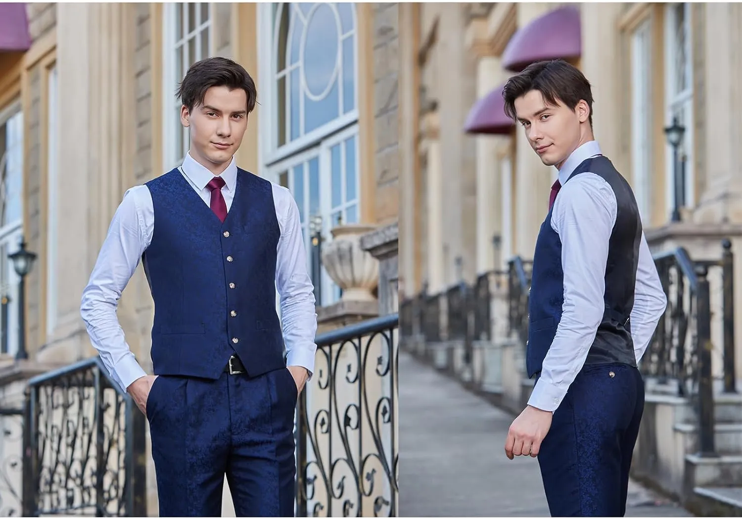Men's 3 Piece Suits Slim Fit Plaid Double Breasted Blazer Vest Pants Set Wedding Party Tuxedo