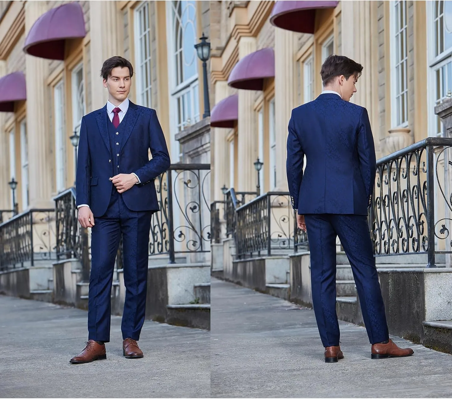 Men's 3 Piece Suits Slim Fit Plaid Double Breasted Blazer Vest Pants Set Wedding Party Tuxedo