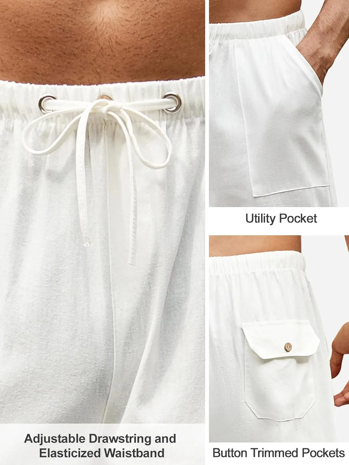 Mens Casual Linen Pants Elastic Waist Wide Leg Summer Beach Yoga Pants Linen Lounge Trousers