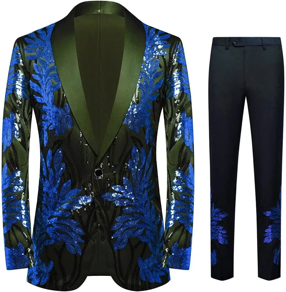 Men's High-end Positioning Sequins Luxury Suits One Button Shawl Lapel Blazer Jacket Pants,Men Tuxedo Suit Set