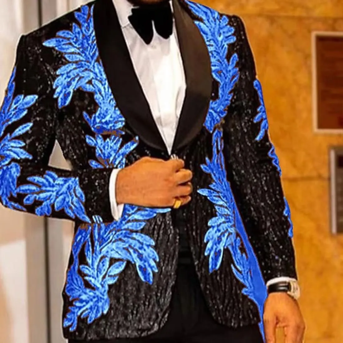 Men's High-end Positioning Sequins Luxury Suits One Button Shawl Lapel Blazer Jacket Pants,Men Tuxedo Suit Set
