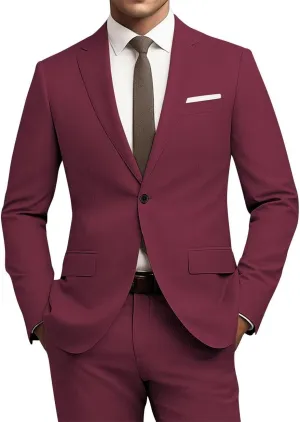 Mens Slim Fit 2 Piece Suit 1 Button Soild Jacket Pants Set Wedding Prom Dress Suit