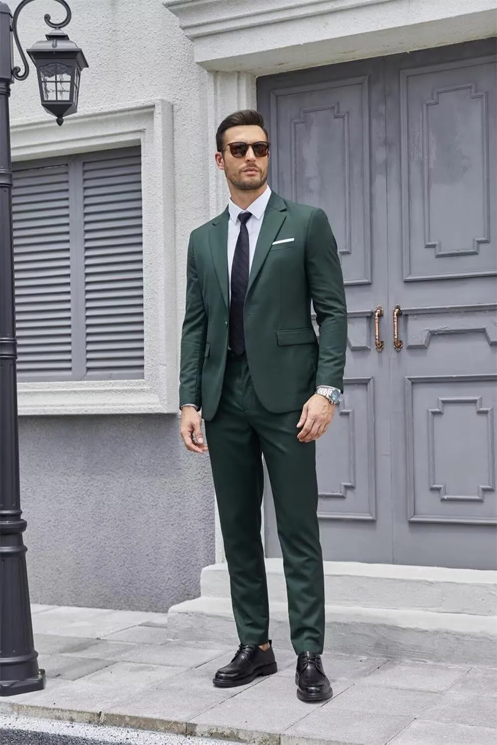 Mens Slim Fit 2 Piece Suit 1 Button Soild Jacket Pants Set Wedding Prom Dress Suit