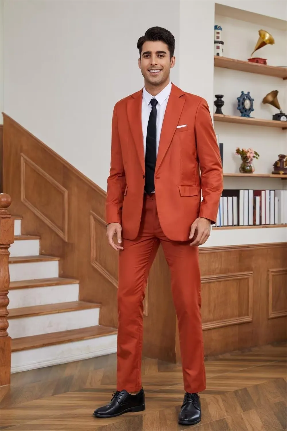 Mens Slim Fit 2 Piece Suit 1 Button Soild Jacket Pants Set Wedding Prom Dress Suit
