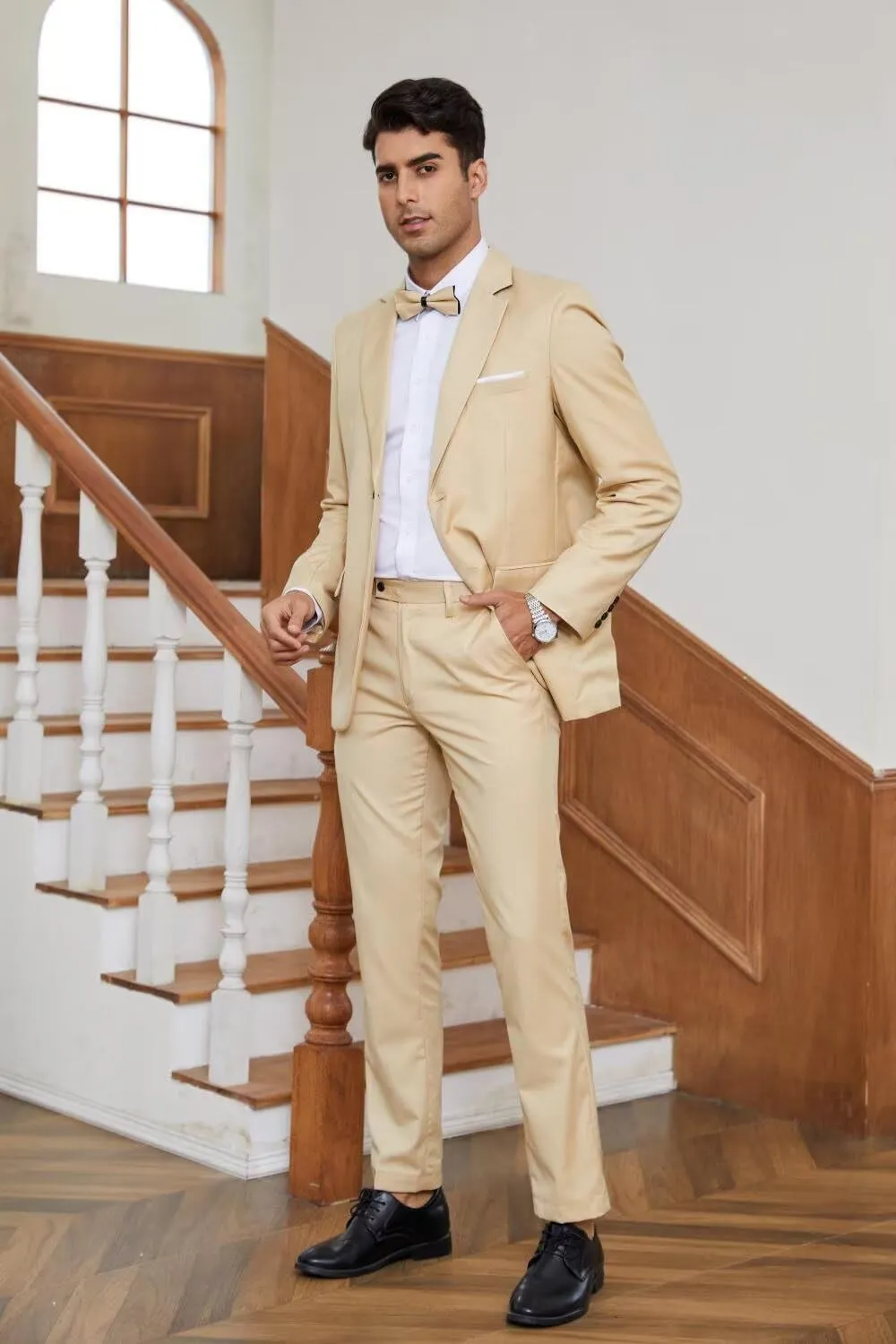 Mens Slim Fit 2 Piece Suit 1 Button Soild Jacket Pants Set Wedding Prom Dress Suit