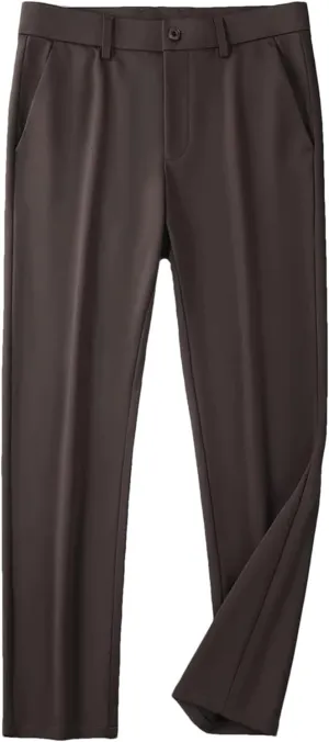 Men's Stretched Nylon Slim Fit Chinos Pants Business Casual Work Straight Long Suit Trousers