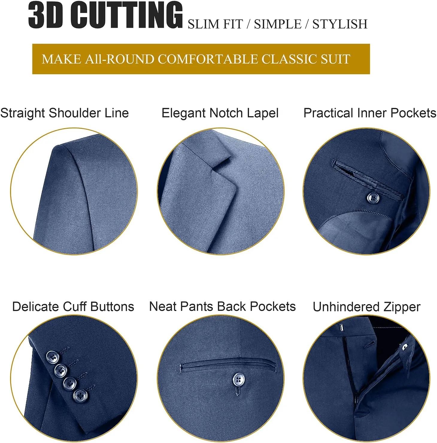 Men's Suit 3 Pieces Slim Fit Formal Business Wedding 2 Buttons Blazer Vest Pants Set Tuxedo