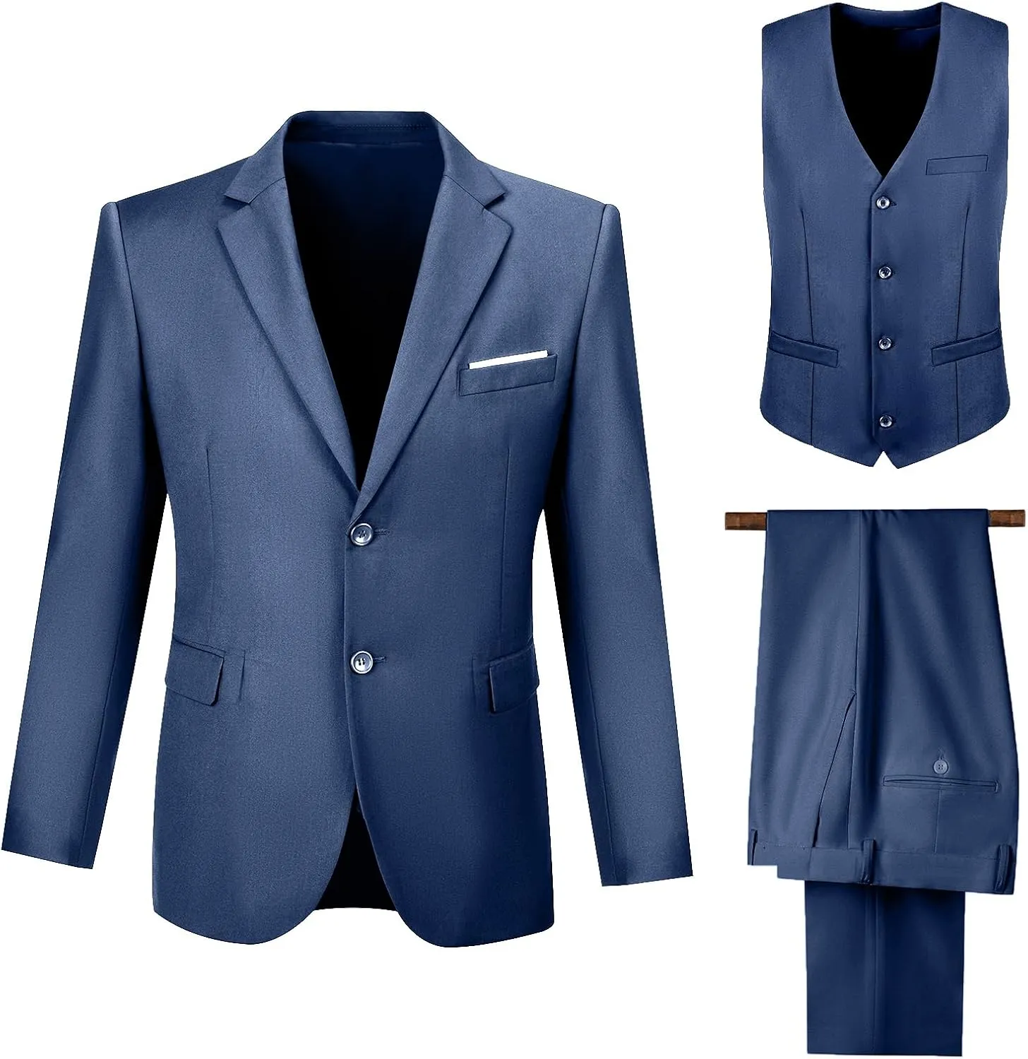 Men's Suit 3 Pieces Slim Fit Formal Business Wedding 2 Buttons Blazer Vest Pants Set Tuxedo