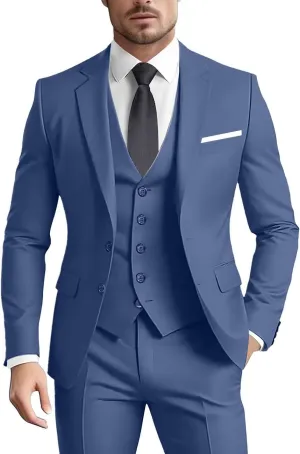 Men's Suit 3 Pieces Slim Fit Formal Business Wedding 2 Buttons Blazer Vest Pants Set Tuxedo