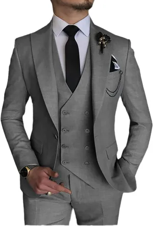 Mens Suit Slim Fit Double Breasted Vest Solid 3 Piece for Bridegroom Suit(Blazer Vest Pants)