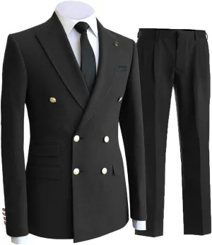 Men's Suits Regular Fit 2 Pieces Double Breasted Prom Tuxedos Business Jacket Blazer Pants Wedding Grooms