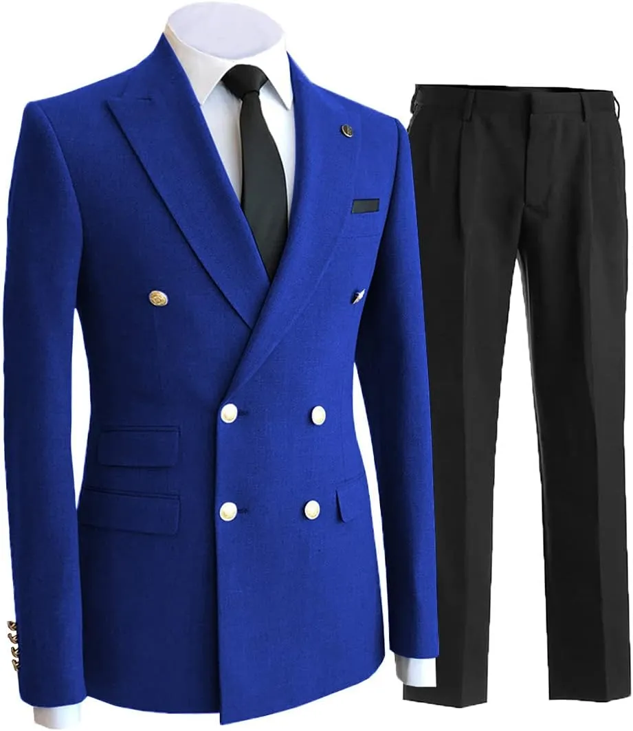 Men's Suits Regular Fit 2 Pieces Double Breasted Prom Tuxedos Business Jacket Blazer Pants Wedding Grooms