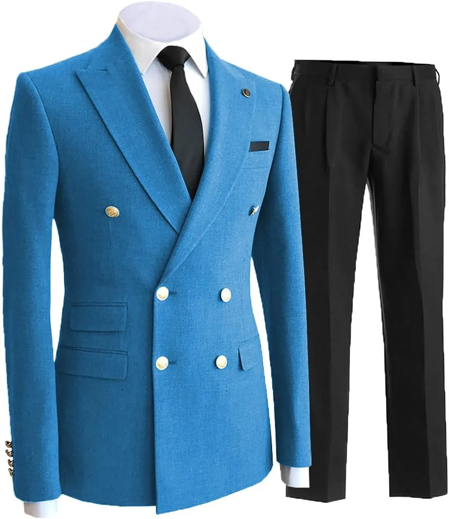 Men's Suits Regular Fit 2 Pieces Double Breasted Prom Tuxedos Business Jacket Blazer Pants Wedding Grooms