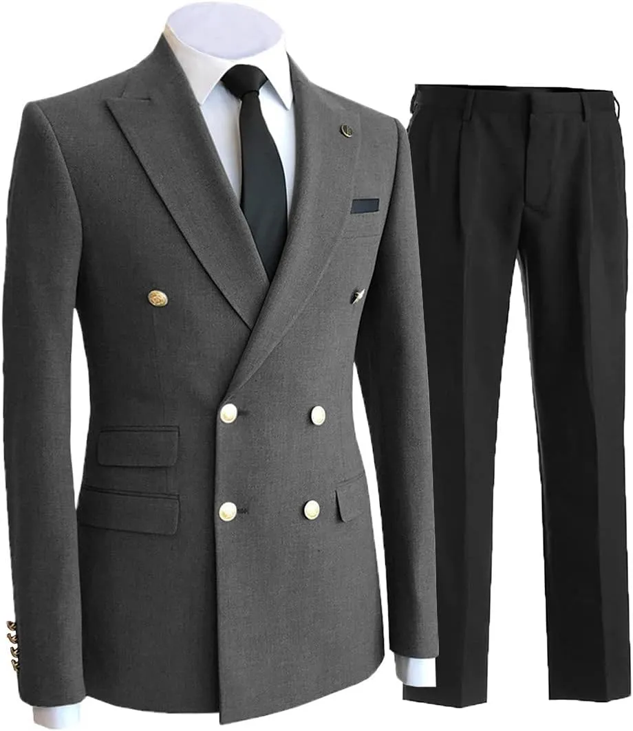 Men's Suits Regular Fit 2 Pieces Double Breasted Prom Tuxedos Business Jacket Blazer Pants Wedding Grooms