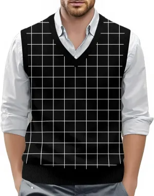 Mens V Neck Sleeveless Knit Pullover Argyle Sweater Vest Casual Business Work Slim Fit Lightweight Tank Tops