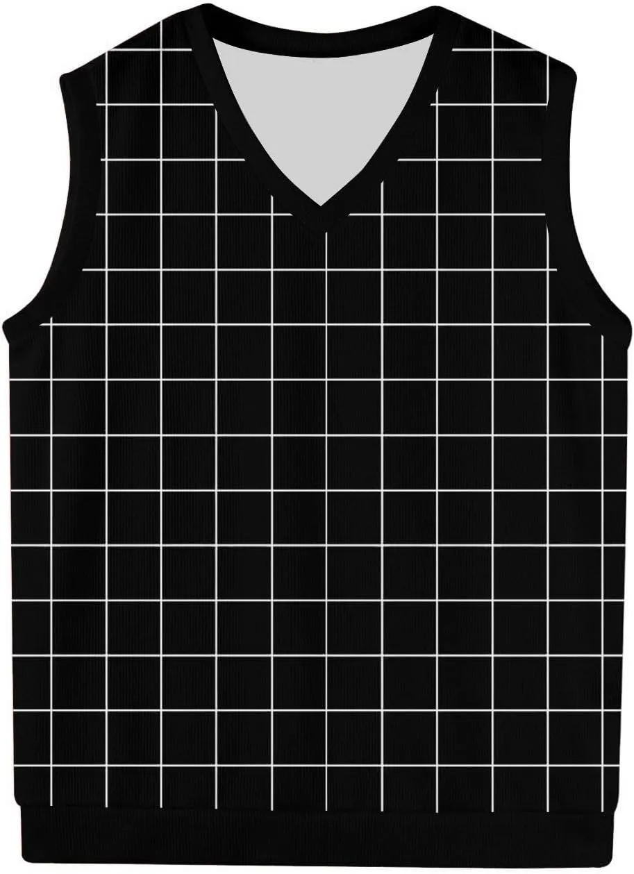Mens V Neck Sleeveless Knit Pullover Argyle Sweater Vest Casual Business Work Slim Fit Lightweight Tank Tops
