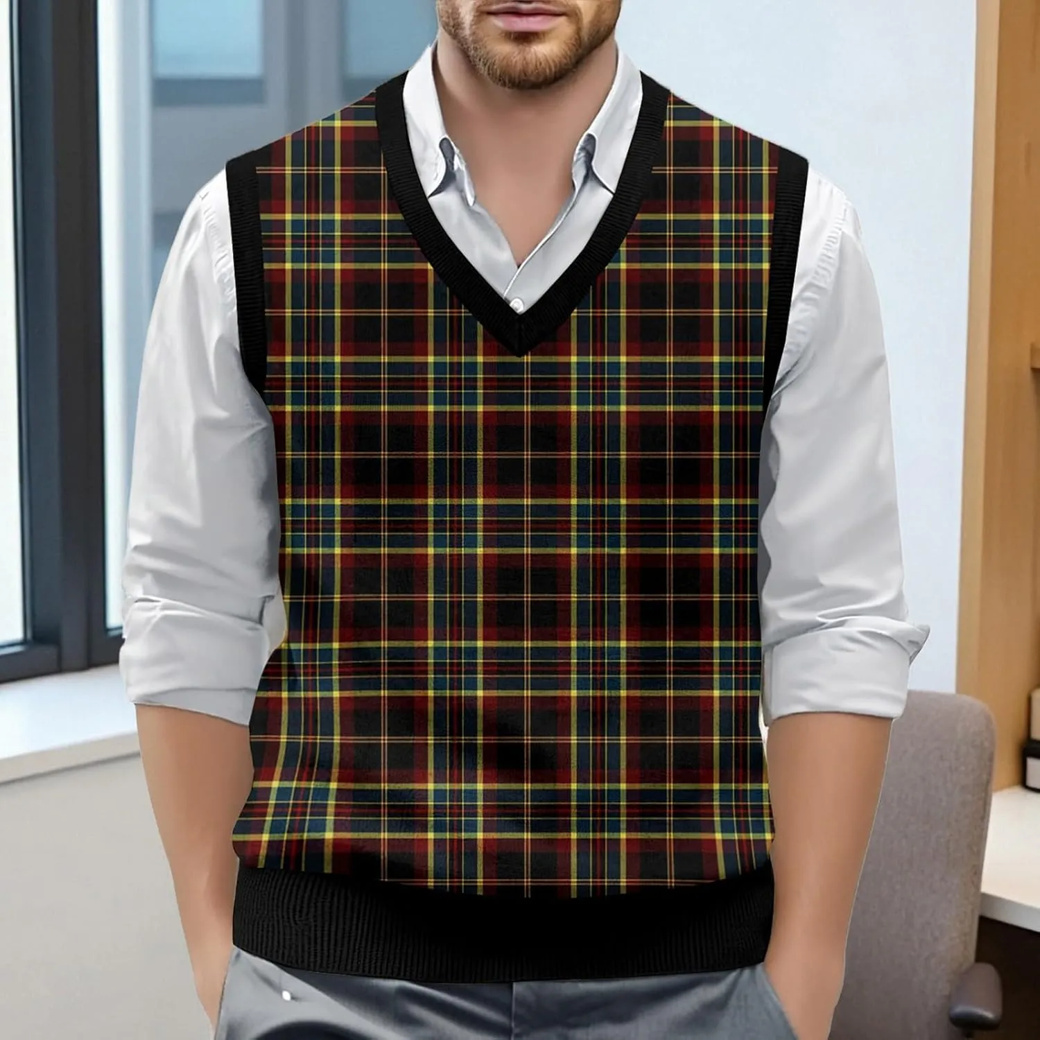 Mens V Neck Sleeveless Knit Pullover Argyle Sweater Vest Casual Business Work Slim Fit Lightweight Tank Tops