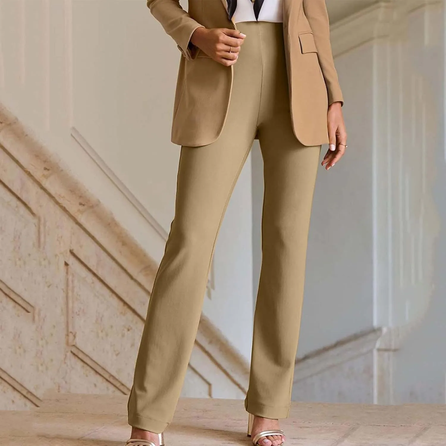 MINzYI Dress Pants Women High Waist Bootcut Office Work Trousers Stretch Comfy Business Casual Flare Suit Pants with Pockets