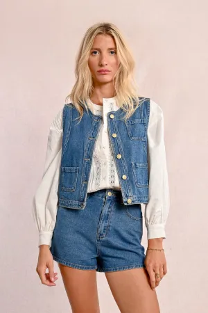 Molly Bracken Denim Blue Sleeveless Jacket