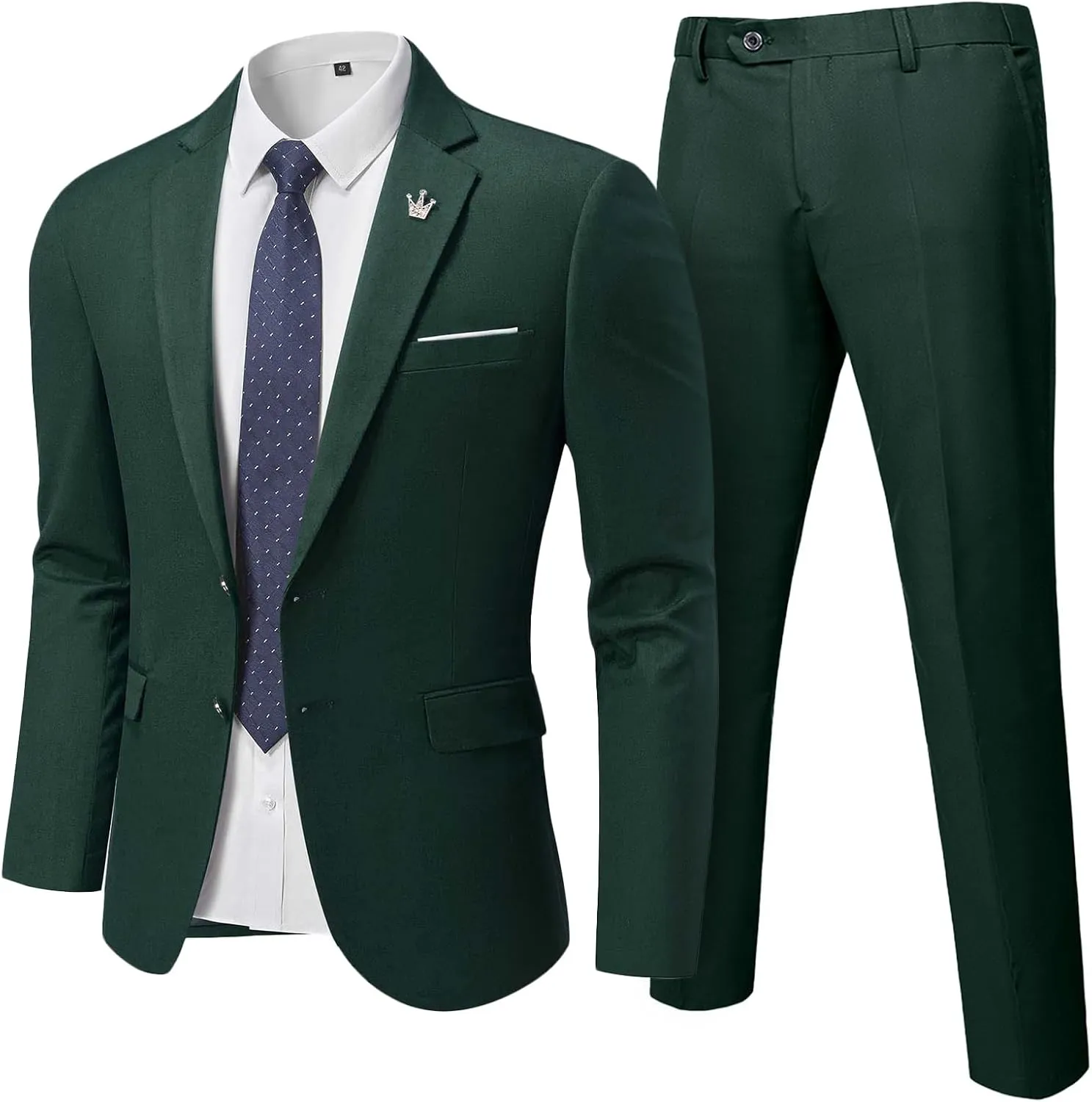 MrSure Men's 2 Piece Slim Fit Suit with Two-Button, Solid Stretch Jacket Pants & Tie Set.