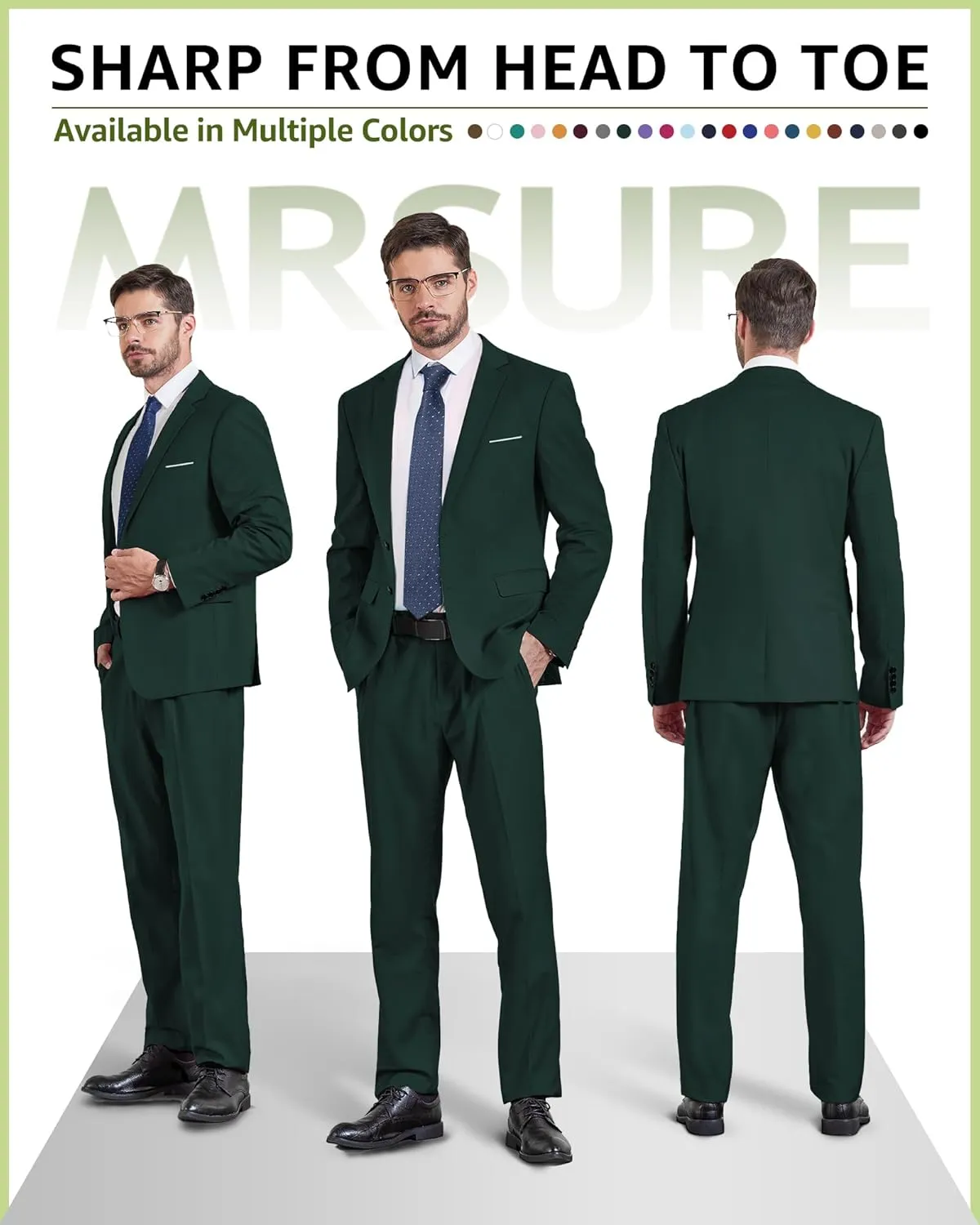 MrSure Men's 2 Piece Slim Fit Suit with Two-Button, Solid Stretch Jacket Pants & Tie Set.