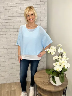 Nina Fine Knit Top Pale Blue