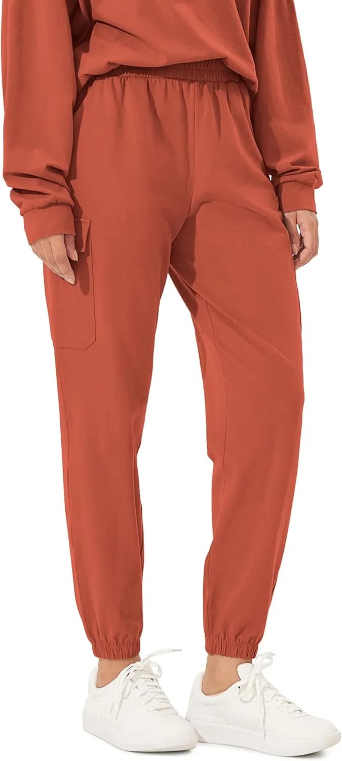 ODODOS Cargo Jogger Pants for Women Purevibe Cotton Mid Waist Track Cuff Lounge Sweatpant with Pockets