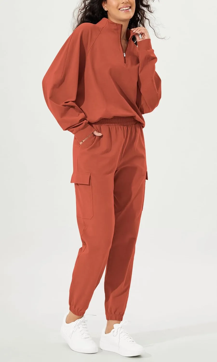 ODODOS Cargo Jogger Pants for Women Purevibe Cotton Mid Waist Track Cuff Lounge Sweatpant with Pockets