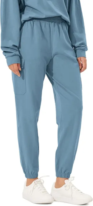 ODODOS Cargo Jogger Pants for Women Purevibe Cotton Mid Waist Track Cuff Lounge Sweatpant with Pockets