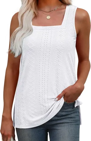 OFEEFAN Womens Tank Tops Square Neck Summer Loose Fit Casual Basic Fashion Flowy Sleeveless