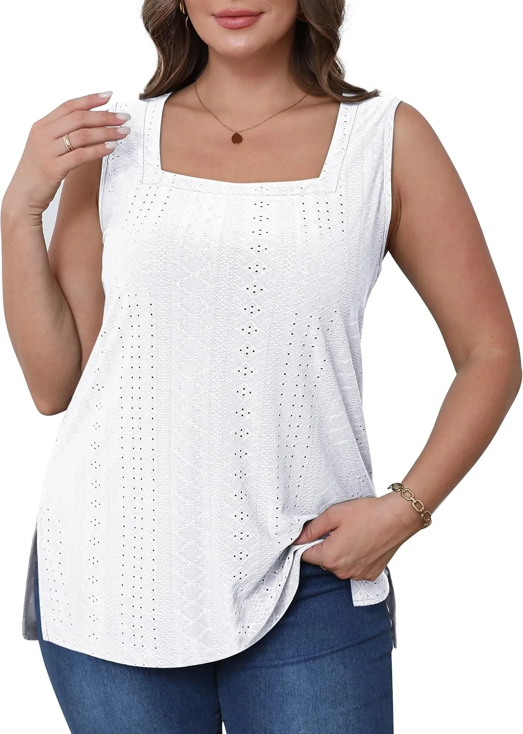 OFEEFAN Womens Tank Tops Square Neck Summer Loose Fit Casual Basic Fashion Flowy Sleeveless